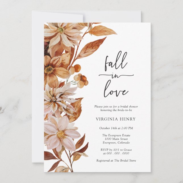 Elegante Invitación a la ducha nupcial de otoño (Anverso)