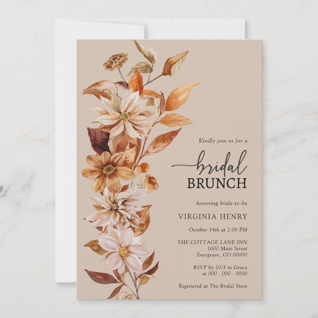 Elegante Invitación a la ducha nupcial de otoño (Anverso)