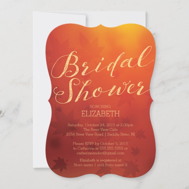 Elegante Invitación a la ducha nupcial de Otoño (Anverso)