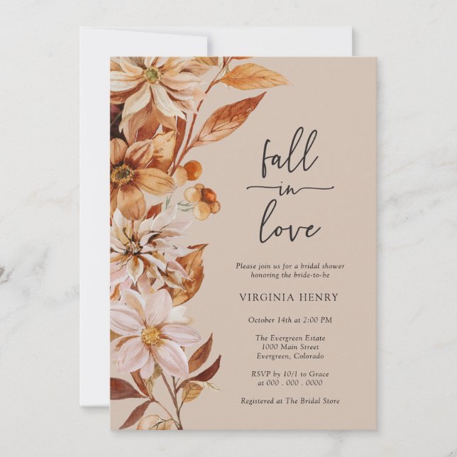 Elegante Invitación a la ducha nupcial de otoño (Anverso)