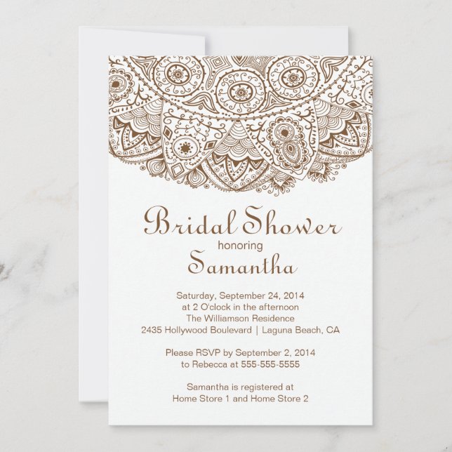 Elegante invitación a la ducha nupcial marrón (Anverso)