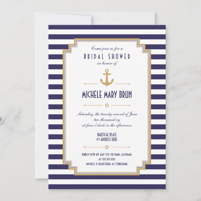 Elegante Invitación a la ducha nupcial Náutica (Anverso)