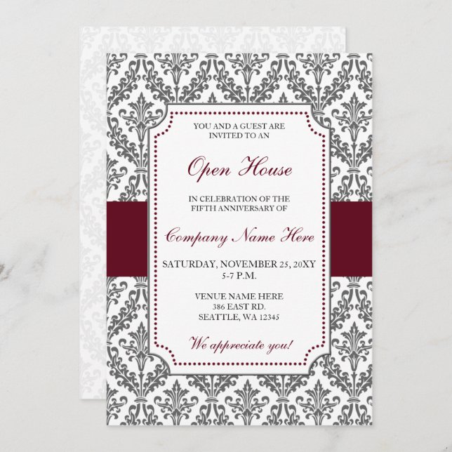 Elegante invitación a la fiesta corporativa de Bor (Anverso / Reverso)