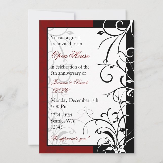 Elegante invitación a la fiesta corporativa roja (Anverso)