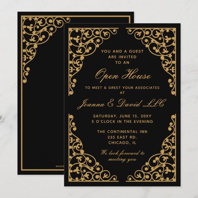 elegante invitación a la fiesta de Black Gold Corp (Anverso / Reverso)