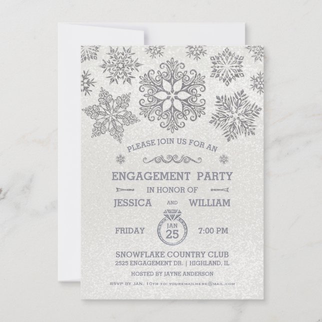 Elegante invitación a la fiesta de compromiso con  (Anverso)