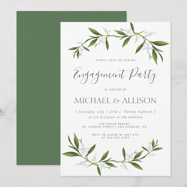 Elegante invitación a la fiesta de compromiso con  (Anverso / Reverso)