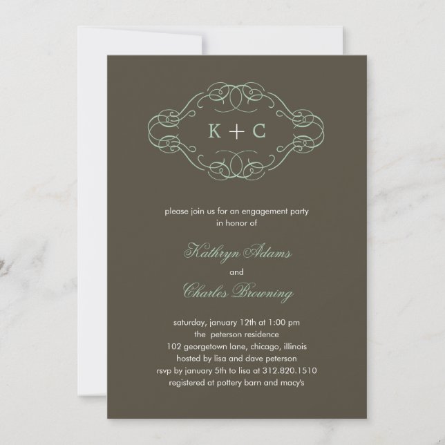 Elegante invitación a la fiesta de compromiso con  (Anverso)