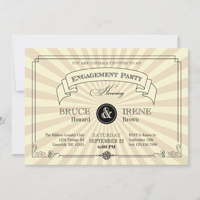 Elegante invitación a la fiesta de compromiso de c (Anverso)