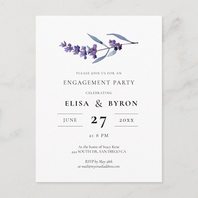 Elegante invitación a la fiesta de compromiso de l (Anverso)