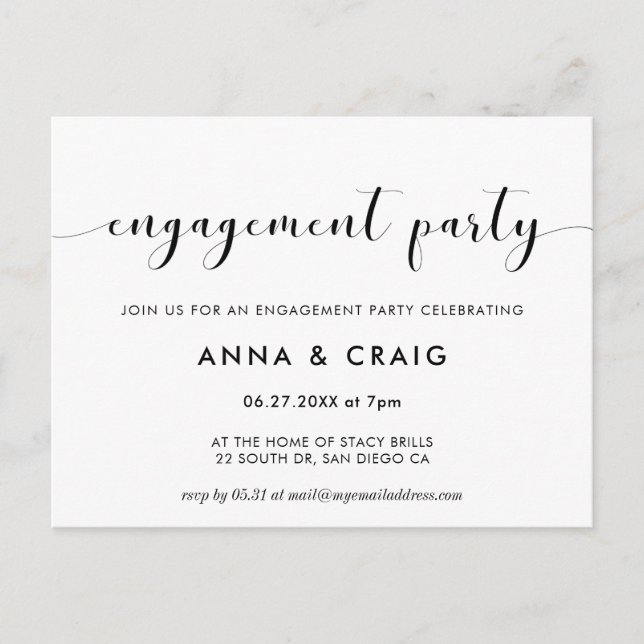 Elegante invitación a la fiesta de compromiso en b (Anverso)
