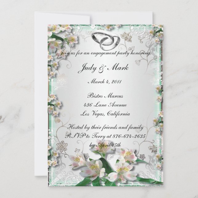 Elegante invitación a la fiesta de compromiso flor (Anverso)