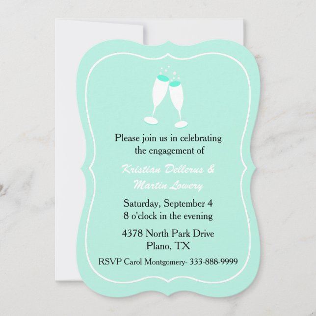 Elegante invitación a la fiesta de compromiso verd (Anverso)