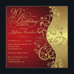 Elegante invitación a la fiesta de cumpleaños 90 R<br><div class="desc">A tus invitados les encantará esta invitación personalizada, dorada y roja para la fiesta de cumpleaños 90 con elegantes remolinos rojos y dorados. Esta es una invitación perfecta. Sencilla pero festiva, la elegante, moda, clásica y elegante invitación a la fiesta de cumpleaños 90 es una manera apropiada de celebrar el...</div>