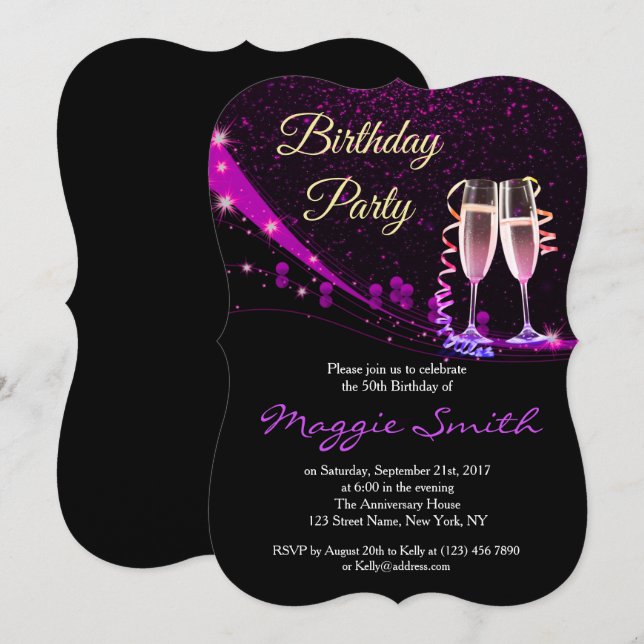Elegante invitación a la fiesta de cumpleaños de C (Anverso / Reverso)