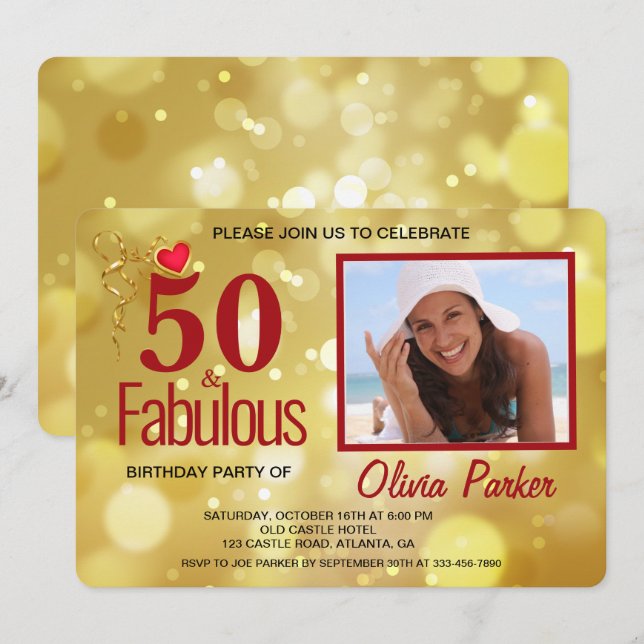 Elegante Invitación a la Fiesta de Cumpleaños del  (Anverso / Reverso)