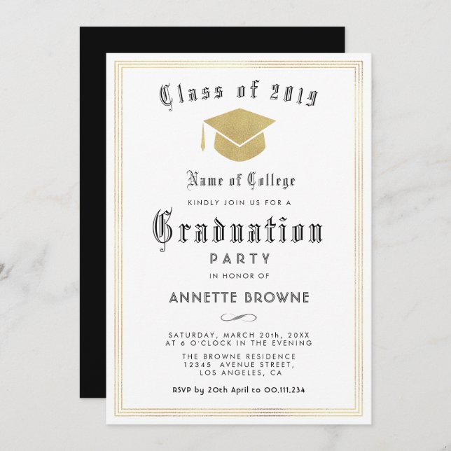 elegante invitación a la fiesta de graduación (Anverso / Reverso)