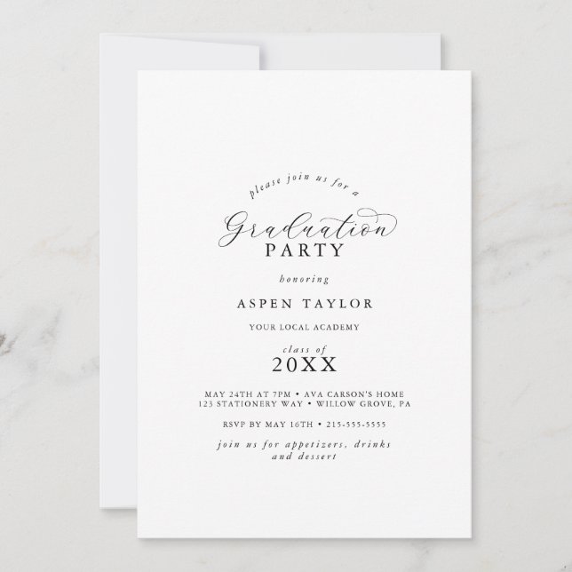 Elegante invitación a la fiesta de graduación de g (Anverso)