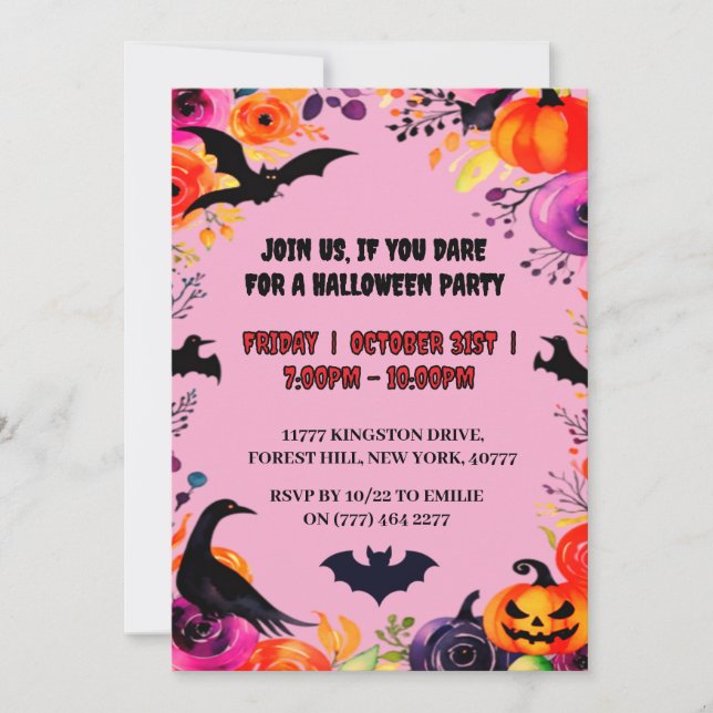 Elegante invitación a la fiesta de Halloween (Anverso)