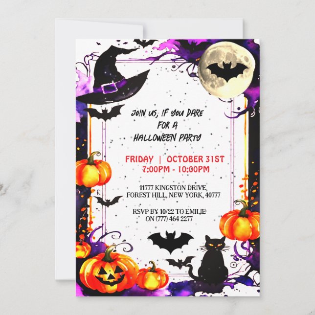 Elegante invitación a la fiesta de Halloween (Anverso)