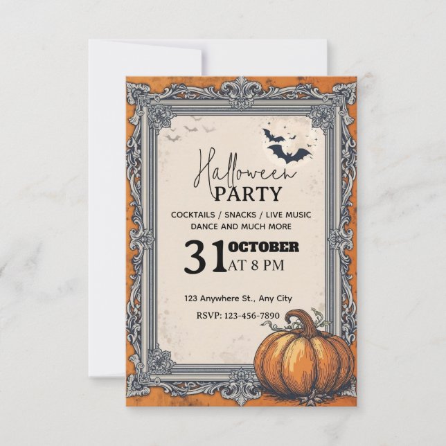 Elegante invitación a la fiesta de Halloween de ép (Anverso)