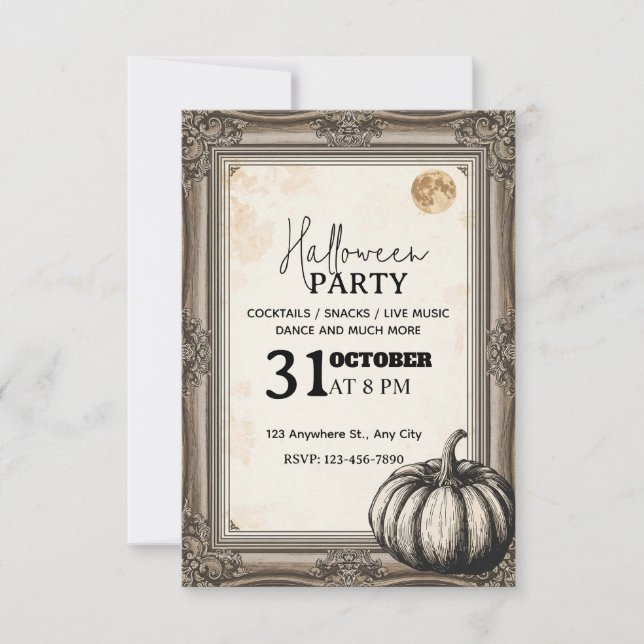 Elegante invitación a la fiesta de Halloween de ép (Anverso)