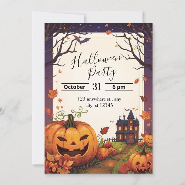 Elegante invitación a la fiesta de Halloween | ¡Pe (Anverso)