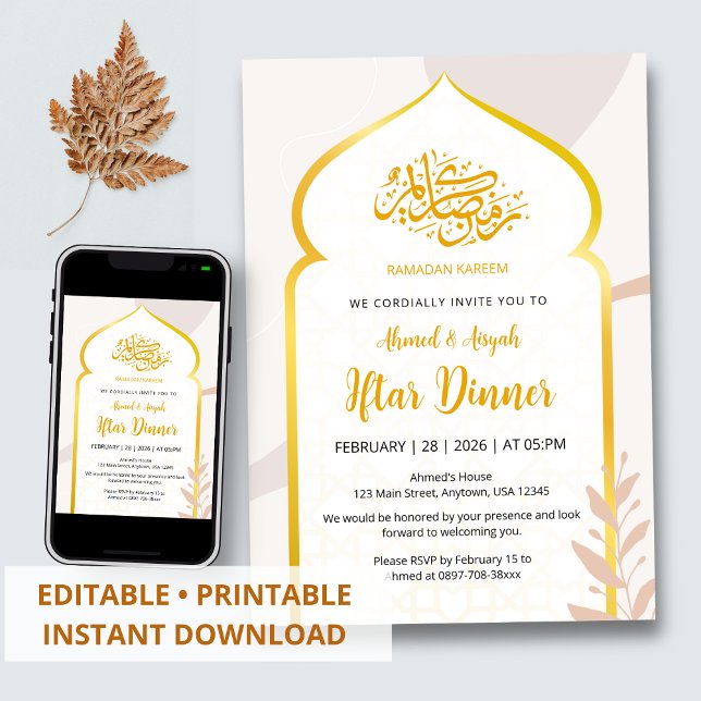 Elegante Invitación a la Fiesta de Iftar con Arco  (Subido por el creador)