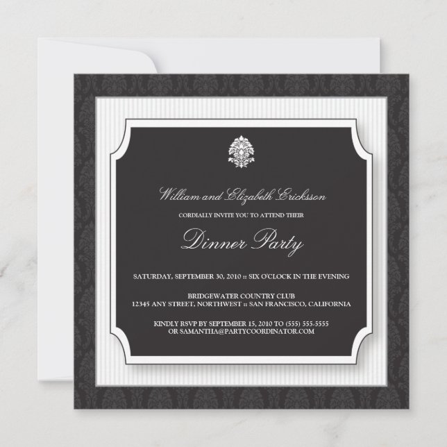 Elegante invitación a la fiesta de la cena de Dama (Anverso)
