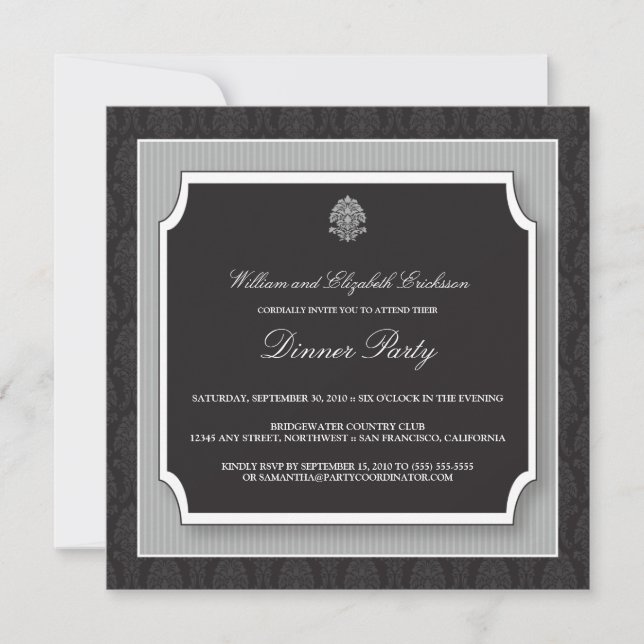 Elegante invitación a la fiesta de la cena de Dama (Anverso)