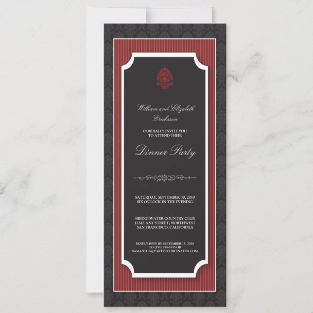 Elegante invitación a la fiesta de la cena de Dama (Anverso)