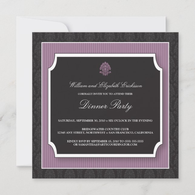 Elegante invitación a la fiesta de la cena de Dama (Anverso)