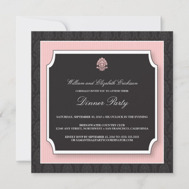 Elegante invitación a la fiesta de la cena del Dam (Anverso)