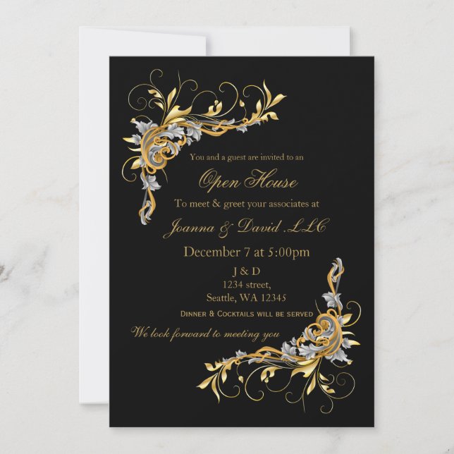 Elegante invitación a la fiesta de la empresa Gold (Anverso)