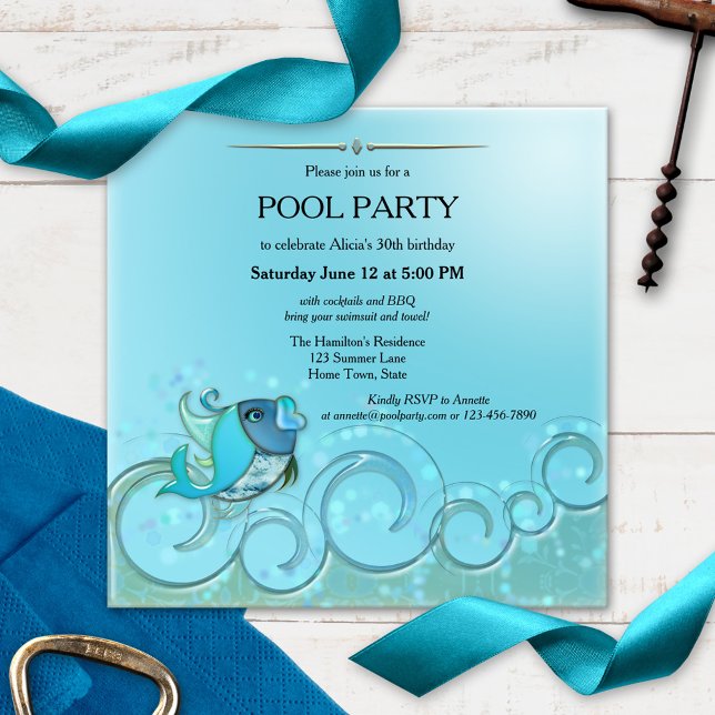 Elegante invitación a la fiesta de la piscina de v (Subido por el creador)