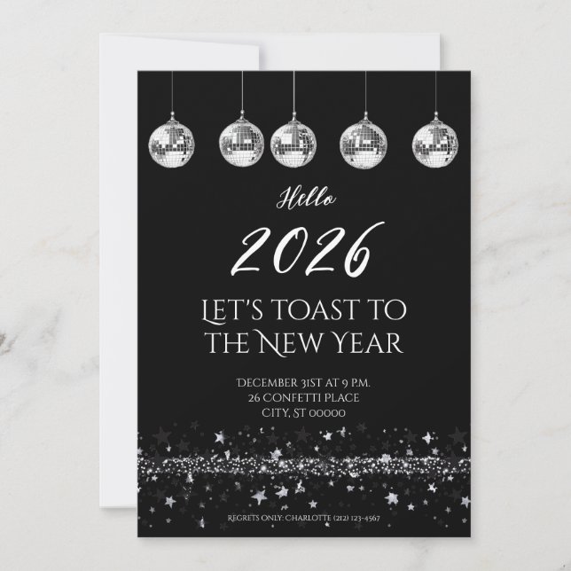 Elegante Invitación a la Fiesta de Nochevieja (Anverso)