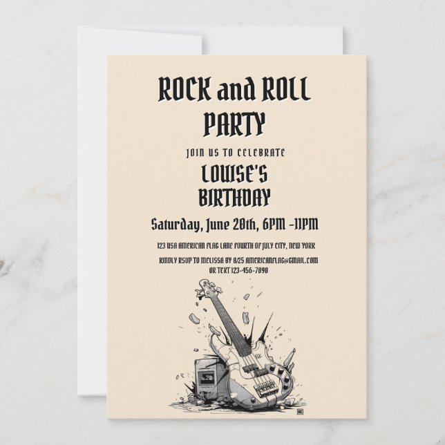 Elegante invitación a la fiesta de rock and Roll (Anverso)