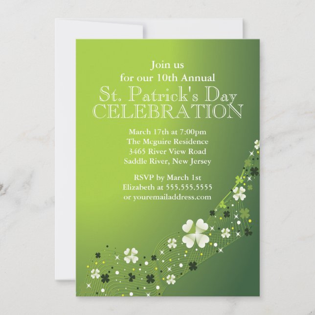 Elegante invitación a la fiesta de Shamrock St. Pa (Anverso)