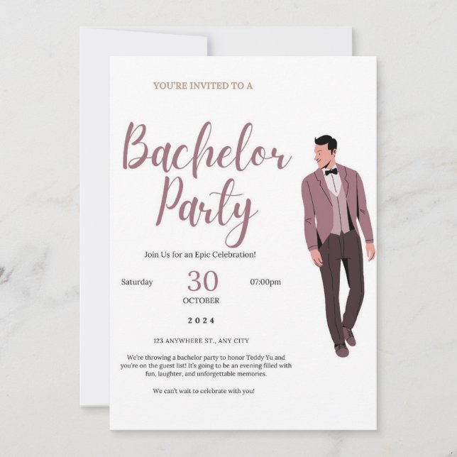 Elegante invitación a la fiesta de soltero (Anverso)