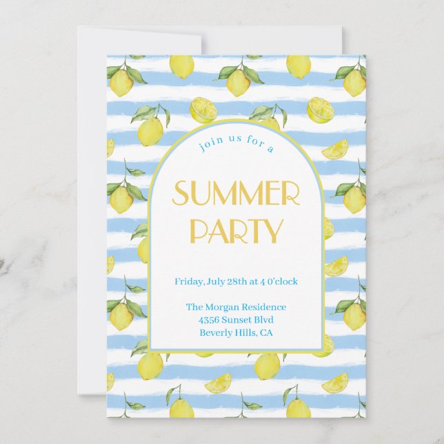 Elegante invitación a la fiesta de verano de los L (Anverso)