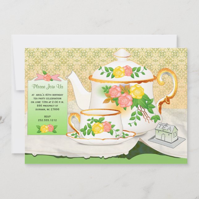 Elegante invitación a la fiesta del té (Anverso)
