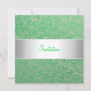 Elegante invitación a la Fiesta Verde Paisley