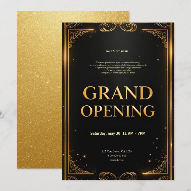 Elegante invitación a la gran apertura de Black &  (Anverso / Reverso)