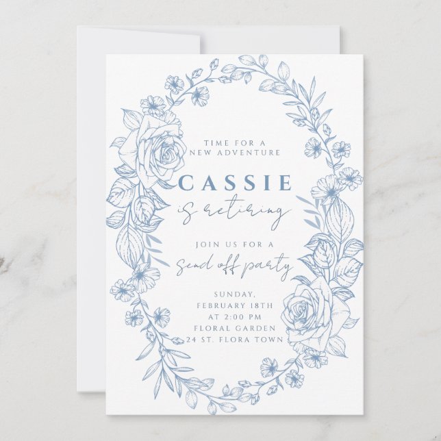 Elegante invitación a la jubilación de color azul  (Anverso)