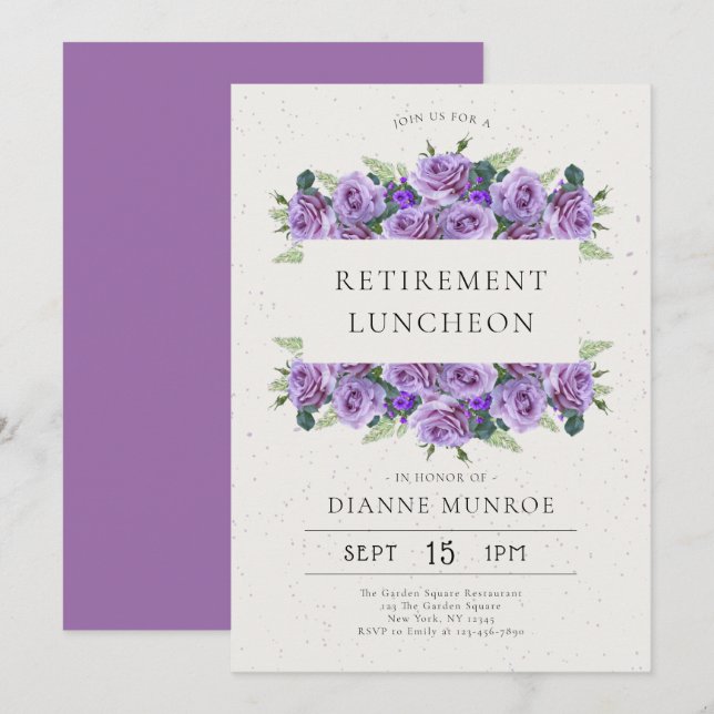 Elegante invitación a la jubilación floral Minimal (Anverso / Reverso)