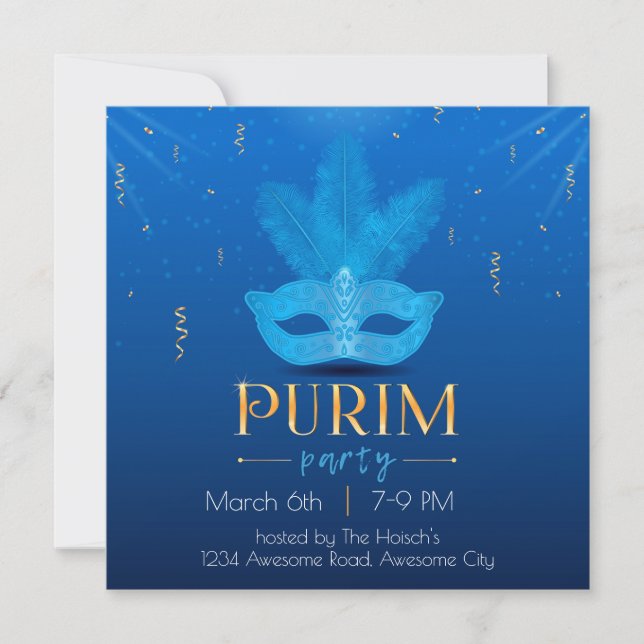 Elegante invitación a la máscara azul (Anverso)