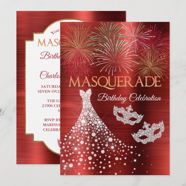 Elegante invitación a la mascarada de brillantes r (Anverso / Reverso)