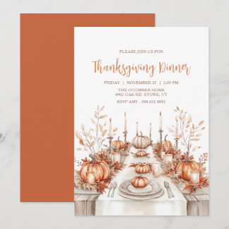 Elegante invitación a la mesa de cena de Acción de