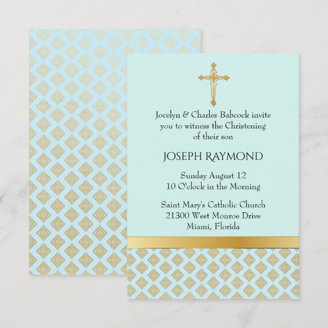 Elegante Invitación a la Navidad azul y dorada del (Anverso / Reverso)