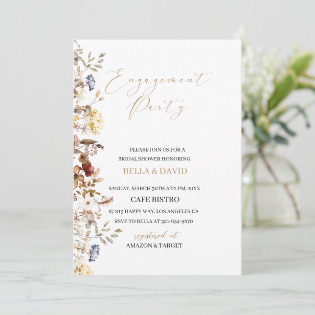 Elegante Invitación a la participación con flores  (Anverso de pie)